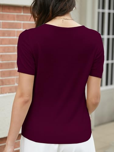 Image of SANGTREE Women's Short Sleeve Sweaters V Neck Casual Knit Pullover Tops | Perfect as a lightweight sweater for spring /summer or as a layering piece. Ideal for office, daily, holiday, home etc