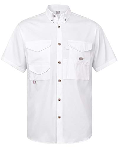 Alimens & Gentle Short Sleeve Fishing Shirt Wicking Fabric Sun Protection Casual Button Down Shirts