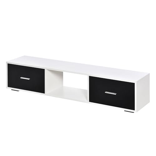 HOMCOM Mueble de TV para Televisores de hasta 60 Mesa para TV de Salón Estilo Moderno con 2 Cajones y Compartimento Abierto 140x30x32 cm Blanco y Negro