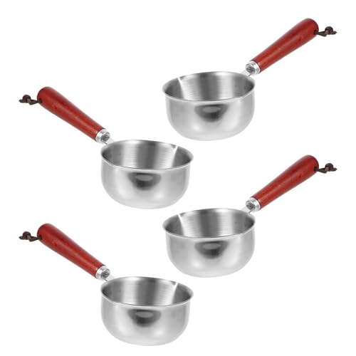 Alipis 4 Piezas Mini Cazo Acero Inoxidable con Medidor y Asa Madera Calentador de Leche y Mantequilla Cazo Pequeño para Café Chocolate Salsas y Fondue