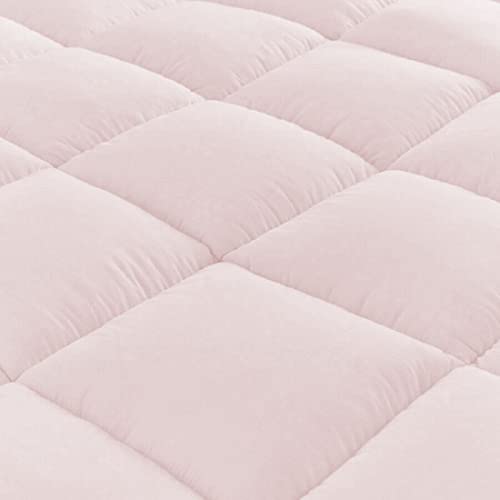 Image of 1200GSM Hollow Fibre Mattress Padding /Topper Pink forCalifornia King Size Bed-78 Inch X 84 Inch