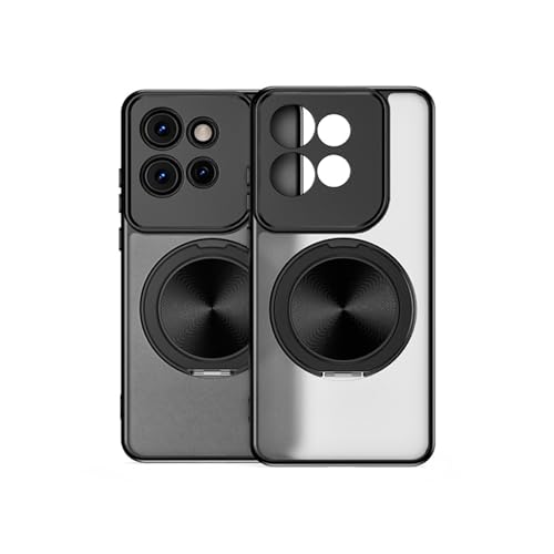 BORYA Funda para Motorola Edge 50 Neo (Moto Edge 50 Neo), Ultradelgado Antigolpes Magnético Translúcido Escarchado Mate Suave Silicona Carcasa PC+TPU Estuche, 360° Anillo Soporte Caso. Negro