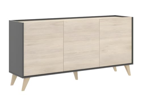 DEKIT - Aparador de 3 puertas color Grafito / Natural 75x155x43 cm - Modelo NESS