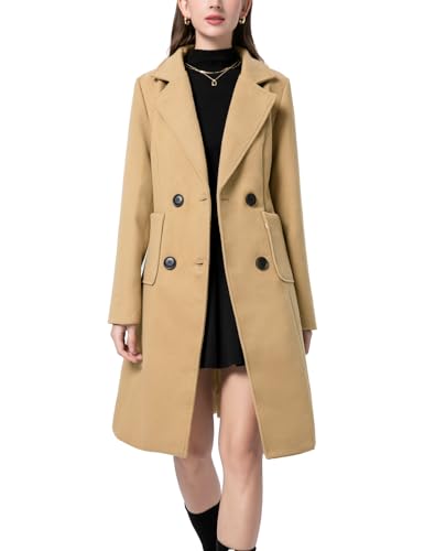 Manteau en laine pour femme à double boutonnage et col tailleur veste mi-longue d'hiver