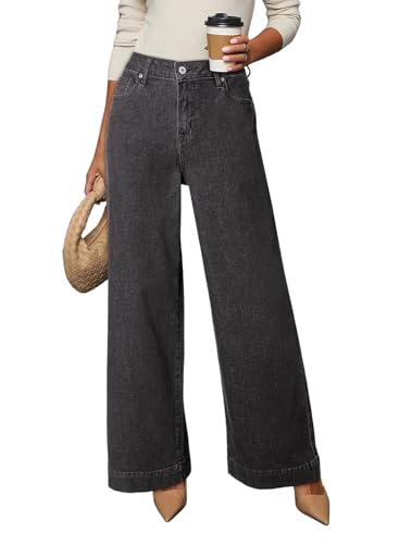 Dokotoo Women's Casual High Waisted Jeans for Women Baggy Wide Leg Loose Stretch Denim Pants Grey Size 10