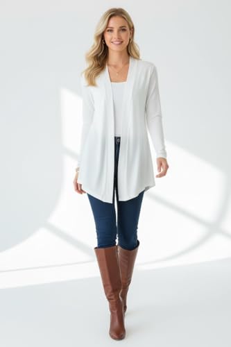 Image of ToBeInStyle Womens Open Front Long Sleeve Lightweight Asymmetrical Draped Cardigan with Side Pockets - Smooth Draping Classic Ivory - Small
