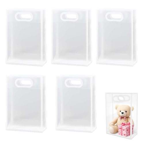 ZENQARI 5 Stück Transparente Geschenktüte PP Wiederverwendbare Geschenkverpackung 24x15x8cm Für Hochzeit Feiertag DIY Geschenkeladen Einzelhandel