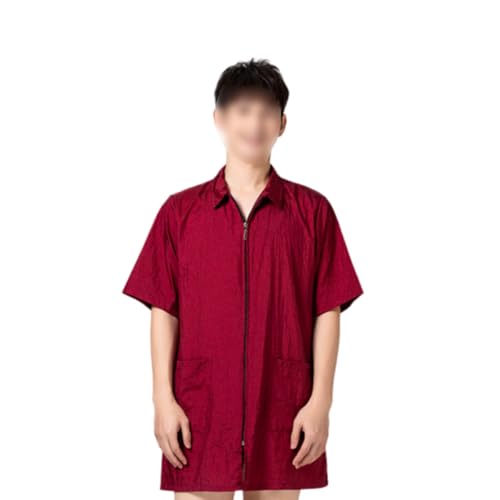 SILENRADAWN Giacca da Lavoro per Tintura Capelli Uomo Donna Maniche Corte Rosso Morbido e Durevole con Colletto Classico e Tasca Pratica Comfort e Facilità di Pulizia