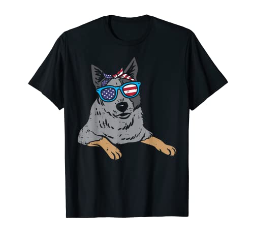 Bandana Heeler Cattle Dog American US 4th Of July Fourth Dog T-Shirt, Black
