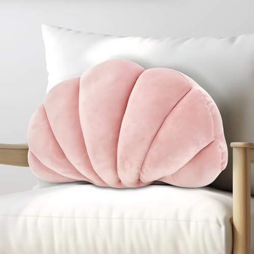 LARENNT Seashell Pillow, 13.8" Soft Velvet Shell Shaped Throw Pillows, Coastal Decor Beachy Room Decor Aesthetic Pillows, Accent Pillows for Bed Couch Living Room (Pink)