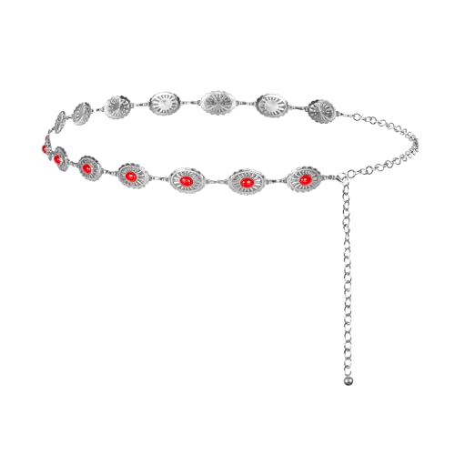 Western Concho Chain Belt for Women Boho Cowgirl Metal WaistChain with Turquoise