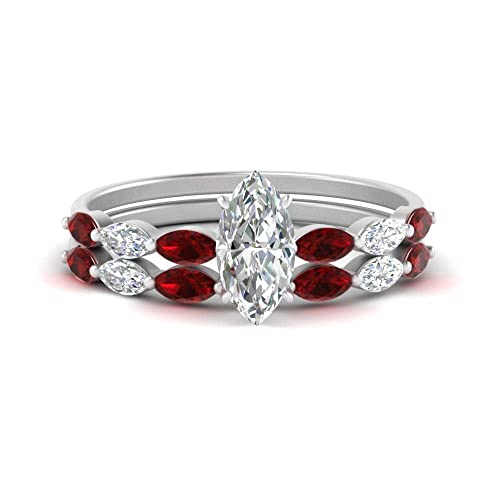 Image of 55Carat Choose Your Gemstone Single Prong Marquise Diamond CZ Ring and Band Sterling Silver Marquise Shape Wedding Ring Sets Matching Jewelry Wedding Jewelry Easy to Wear Gifts US Size 4 to 12