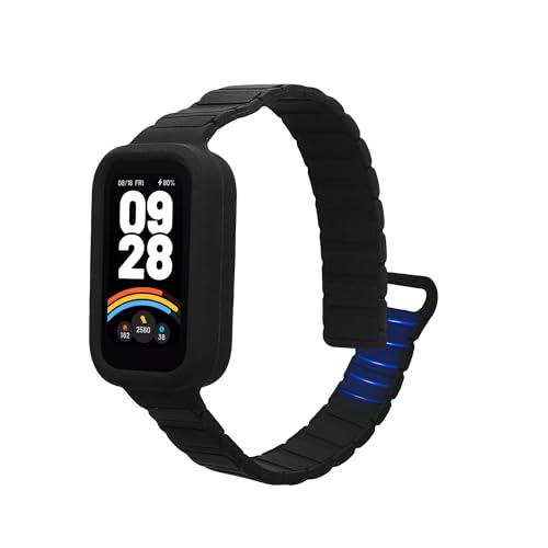 kwmobile Correa de Repuesto compatible con Xiaomi Redmi Band 3 / Smart Band 9 Active Correa - Pulsera Magnética Extrafuerte de Silicona para Smartwatch - negro