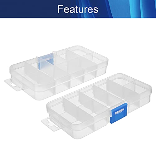 Image of Juvielich 4PCS Clear Plastic Organizer Box, 10 Grids Storage Container Jewelry Box with Adjustable Dividers, for Beads Art DIY Crafts Jewelry Fishing Tackles 5.12 inchx 2.76 inchx0.87 inch(LxWxH)