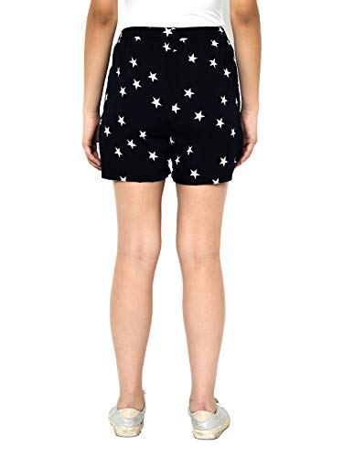 My Swag Women's Star Print Shorts, Navy Blue and White, Elastic Waist with Tie, Casual Summer Wear