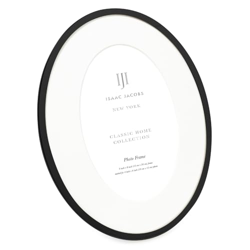 Isaac Jacobs 6x8 (Matted 3.5x5.5) Black Oval Metal Picture Frame Classic Photo Frame Made For Tabletop & Hanging Display Photo Gallery and Wall Art (6x8 (Matted 3.5x5.5) Black)