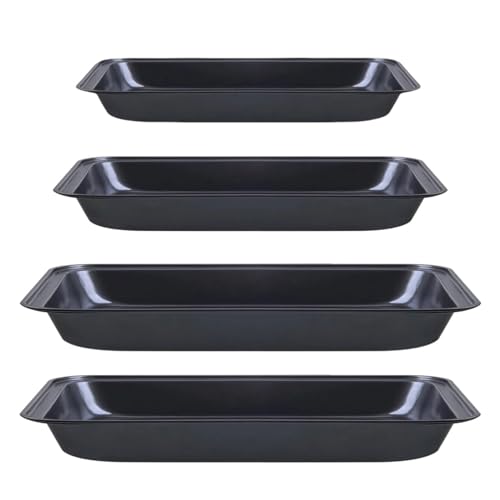 4 Pack Non Stick Oven Baking Tray, Heavy Duty Black Carbon Steel Cooking Oven Trays, Deep Roasting Tins Pans Suitable for Baking Pastry Cake Chicken Wings