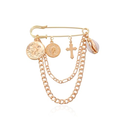 Image of Vintage Safety Pin Brooch for Layered Chain Tassel Decorative Pins for Lapel, Sweater, Hat, Scarf, Shawl - Cute Y2K Grunge Punk Style