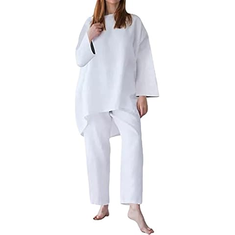 Ensemble Fluide Blanc Tailleur Pantalon Femme Cover