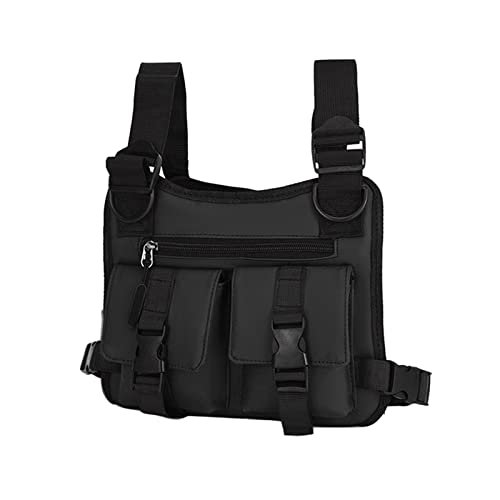 Sharplace Chest Rig Bag Oxford Cloth Pouch Hip Hop Streetwear Adjustable Water Resistant Phone Holder Lightweight Pockets Vest for Men Women Cycling Black