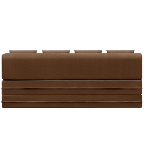 Image of 4 Seater Convertible Sofa Cum Bed (6x6 ft) with Cushions | Jute Fabric | Comfortable Sofa for Living Room & Guest Room - Brown Color