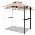 CHARMELEON Double Tiered Grill Gazebo 5x8, Outdoor BBQ Patio Canopy Tent with Stretchable Side Awning (Beige)