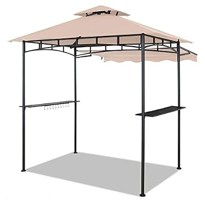 CHARMELEON Double Tiered Grill Gazebo 5x8, Outdoor BBQ Patio Canopy Tent with Stretchable Side Awning (Beige)
