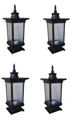 Image of Outdoor Wall Lantern Light, Black Finish, Ribbed Glass Shade and Black Hanging & Gate Light (Half Wall, 1) Only Black Finish (Pillar LAMP, 4)