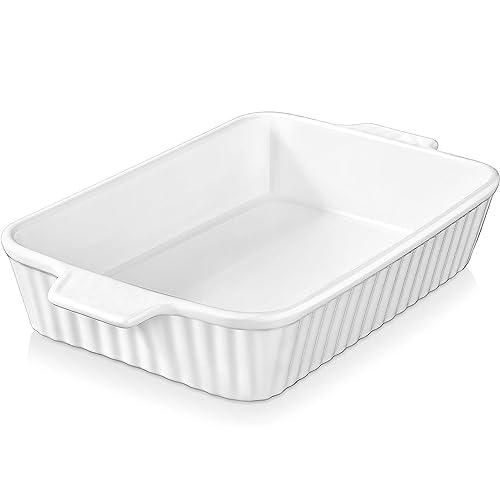 SPNOR Casserole Dish 39 * 22 CM Ceramic Baking Dish Large Lasagna Pan Deep Casserole Dishes for Oven 135 oz Deep Baking Pan with Handles Oven Safe and Durable Bakeware for Lasagna Roasts White