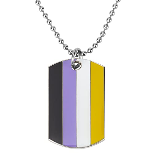 Sinwinkori Nonbinary Pride Dog Tag Pendentif Collier Bijoux De Mode 60cm Boule Chaîne Saint Valentin Anniversaire Cadeau De Noël pour Les Couples