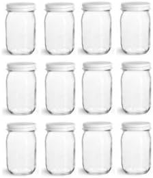 Nakpunar 12 pcs 16 oz Mason Jars with White Lids - Made in USA -1 Pint (16 oz, White)