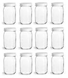 Nakpunar 12 pcs 16 oz Mason Jars with White Lids - Made in USA -1 Pint (16 oz, White)