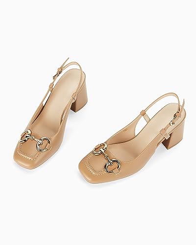 Image of Womens Slingback Block Heels Closed Square Toe Dress Work Shoes Slip on Buckle Strap Business Pumps