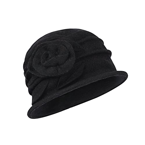 XINCHIA Sombrero de lana de fieltro para mujer, sombrero de bolo, estilo vintage, estilo vintage, de moda, para iglesia, invierno, suave, cálido, para el sol, color liso, Negro, L/XL