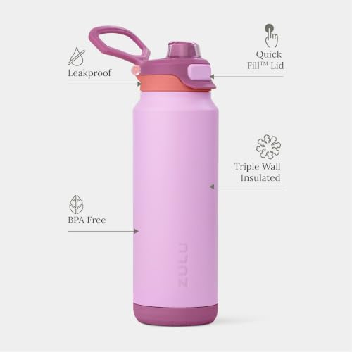 Image of ZULU Powerfill Pro 32oz Stainless Steel Water Bottle with Quick Fill Lid, Triple Walled Vacuum Insulated Metal, Leak Proof Locking Lid, Sip and Chug, Reusable BPA Free, Sherbert
