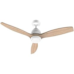 Cecotec Ventilador de Techo con Mando a Distancia y Temporizador EnergySilence Aero 5250 White Design. 40 W, Diámetro 132 cm, Motor DC, Luz LED, 6 Velocidades, Función invierno, Blanco/Aspas Madera