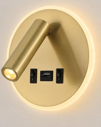 Image of Smartway Rotatable USB Gold 8W Bedside Wall Lamp | Modern LED Wall Light with 3 Color Modes | Adjustable Reading Light for Bedroom, Living Room & Home Decor | 1 Year Warranty