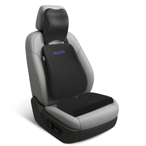 Image of WELLGIVER 3-in-1 Memory Foam Car Comfort Combo - Neck Pillow, Lumbar Back Support & Seat Cushion | Ergonomic Car Seat Cushion Set for Neck, Back & Tailbone Support