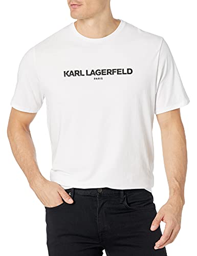 Karl Lagerfeld Paris mens Logo Short Sleeve Crew Neck T-shirt T Shirt, White, Medium US
