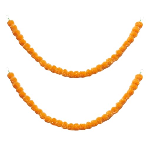 Confezione da 2 ghirlande artificiali di fiori di calendula arancione da 1,5 m, fiori artificiali decorativi per Diwali, festival indiani, decorazioni a tema indiano, matrimoni, foto, feste
