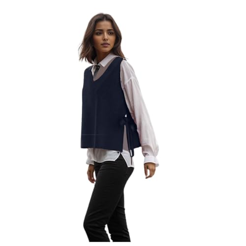 Sweater Vest Women Front Side Tie Knit Vest Sleeveless Sweater