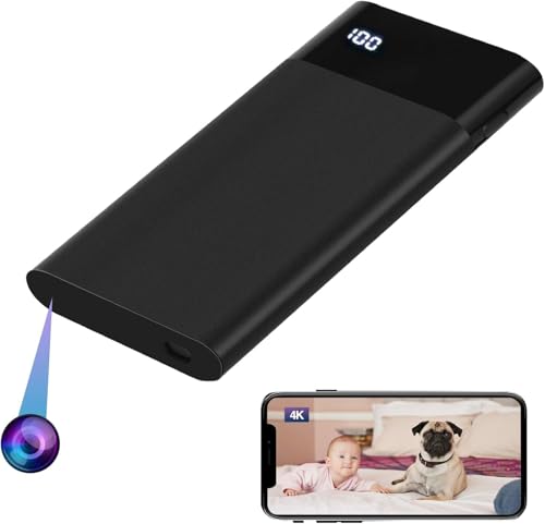 4K Hidden Camera with 5000mAh Battery,Home Security Indoor, Wireless Small Cams, Phone App Night Vision Motio Detection Alarm, SD Card Slot with Audio (Non-WiFi and SD Card not Included)