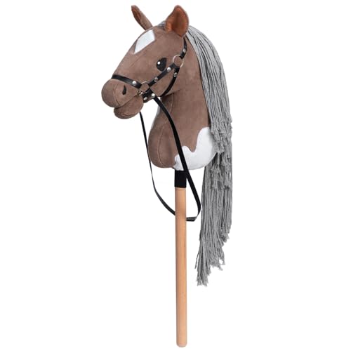 BEJOY Steckenpferd Spielzeug Pferd | Plüschpferd zum Reiten Braun-Weiß – Ansicht 1