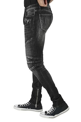 Forever 21 Men's Stretch-Denim Moto Skinny Jeans2