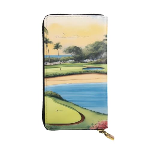 Portefeuille long en cuir de qualité supérieure noir - Motif Hawaii Beach Golf chic