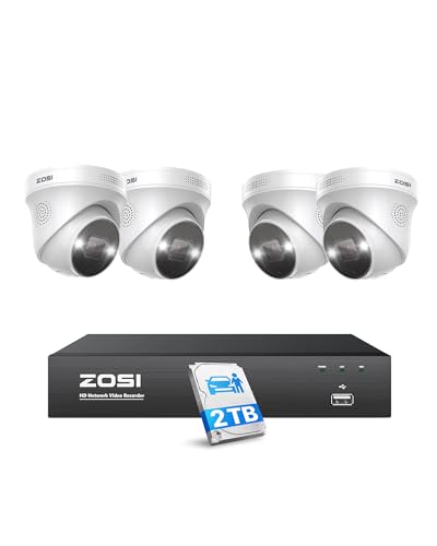 ZOSI 5MP Überwachungskamera Set, 8CH 4K 2TB HDD NVR mit 4X 5MP PoE IP Kamera Videoüberwachung Set, Personen- und Fahrzeugerkennung, Spotlight Alarm