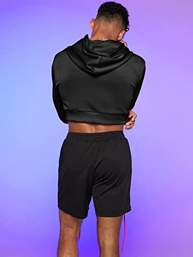 WDIRARA Men's Drawstring Long Sleeve Crop Hoodie Casual Pullovers Sweatshirt Tops2