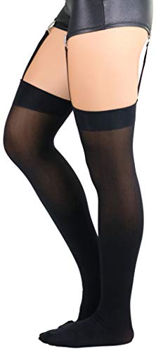 Image of ToBeInStyle Women's Opaque Closed Toe Thigh Highs With Attached Garters