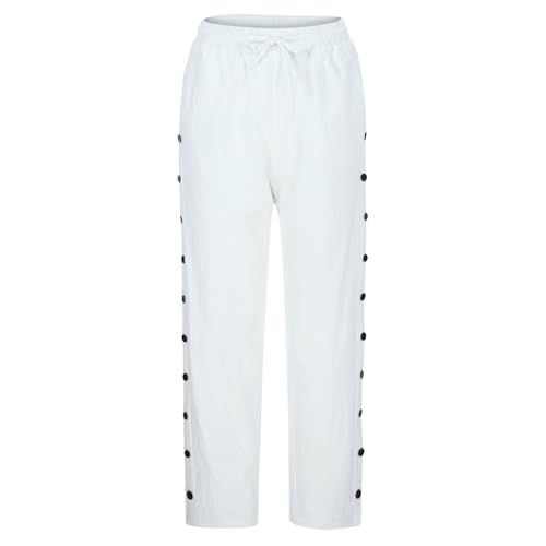 Women's Side Button Pants Versatile Nine Point Pants Casual Solid Elastic Waist Loose Baggy Trousers with Pockets3