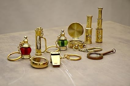 Zestaw upominkowy w stylu vintage, miniaturowy teleskop, szkło powiększone, gwizdek, mini timer, kompas, mini lampa, strój dla dzieci, podróżników, przygoda, dekoracja żeglarska na prezent